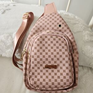 Pink And Brown Patterned Crossbody Sling Bag